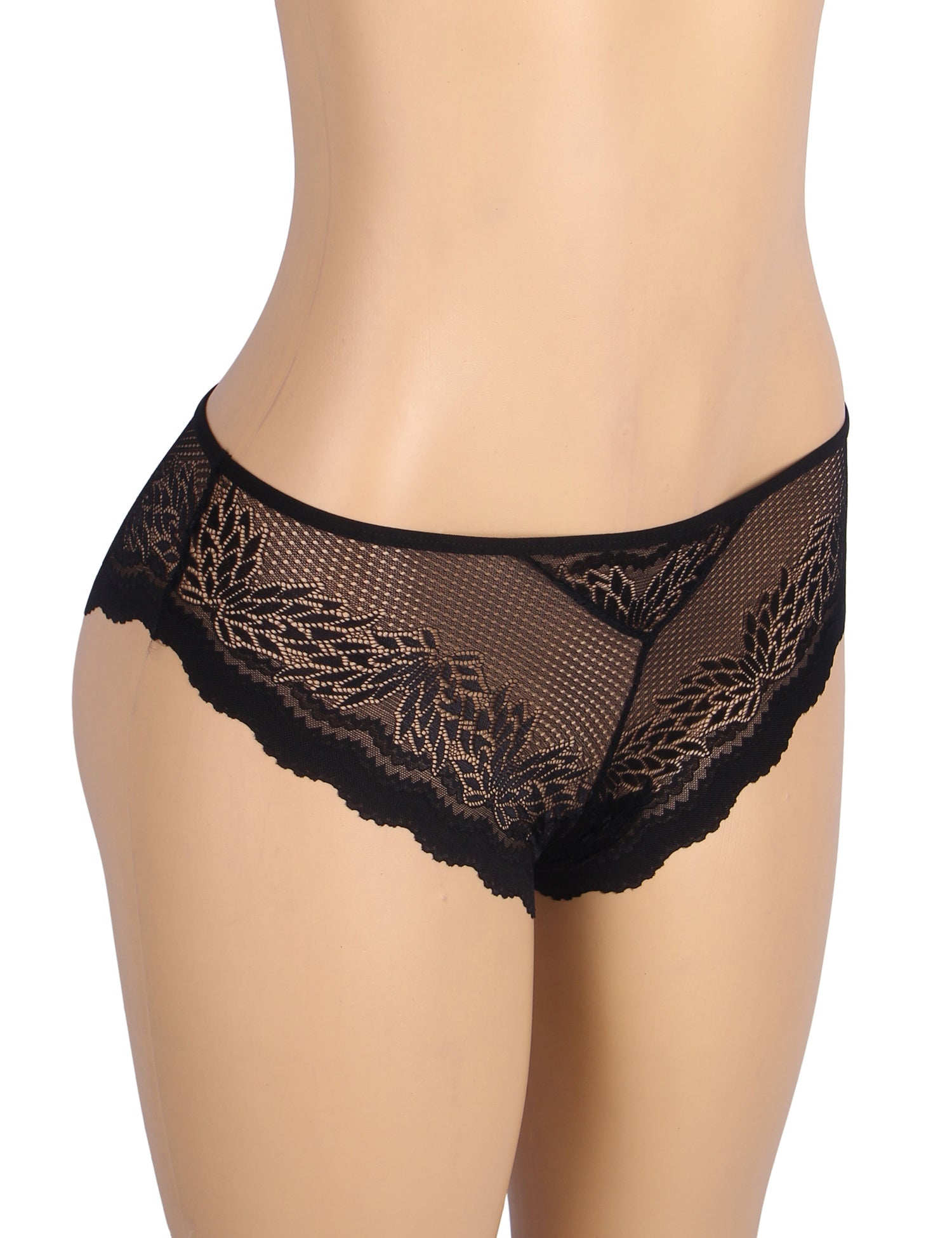 Black Lace Panty – Hollow - Out Back & Heart - Shaped Metal Buckle - TeaseFashion