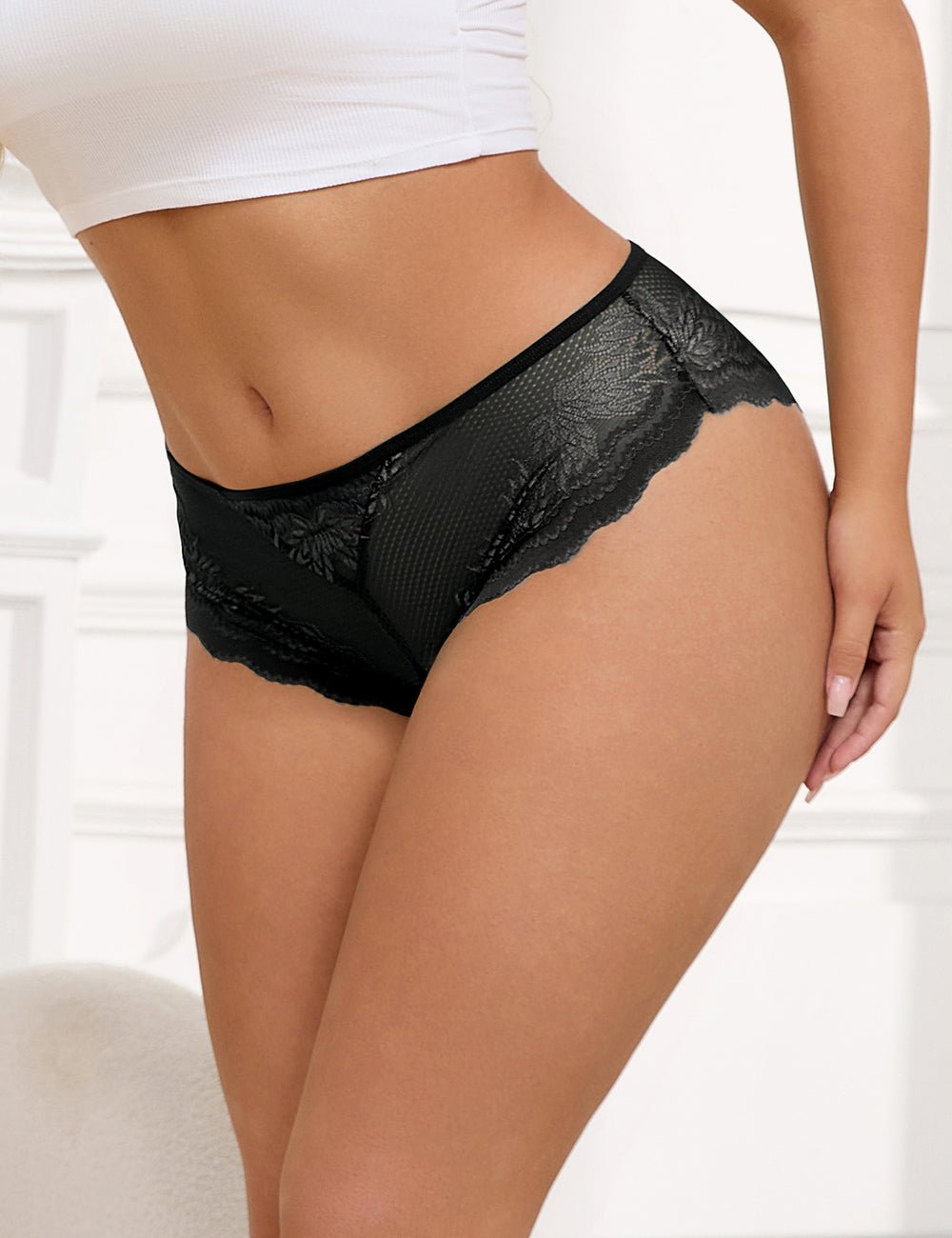Black Lace Panty – Hollow - Out Back & Heart - Shaped Metal Buckle - TeaseFashion