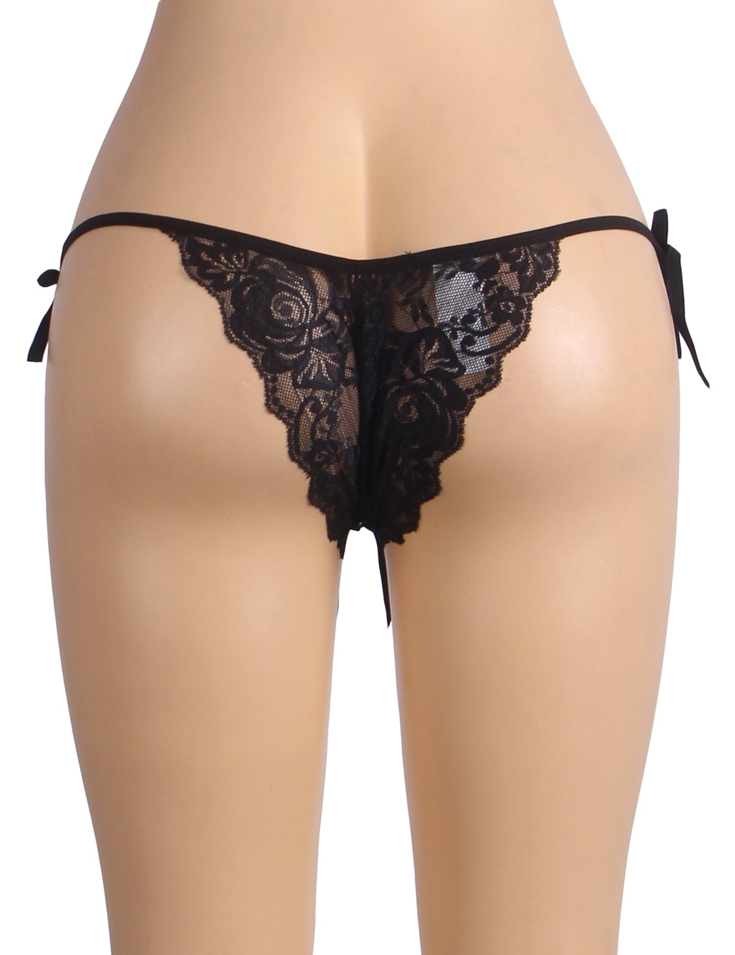 Black Lace Tie - Side Panty – Open Crotch, Adjustable Waist Ties & Bow Detail - TeaseFashion