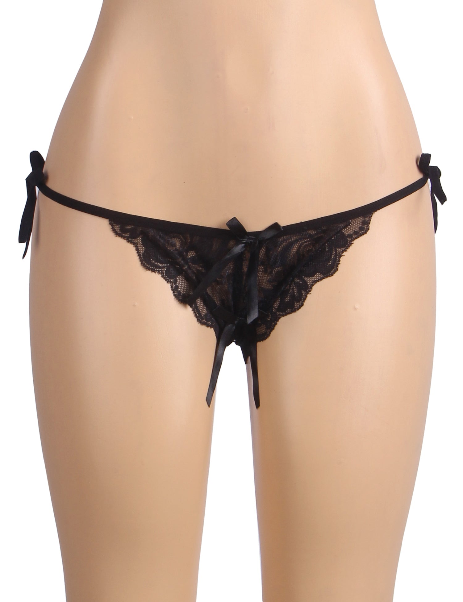 Black Lace Tie - Side Panty – Open Crotch, Adjustable Waist Ties & Bow Detail - TeaseFashion