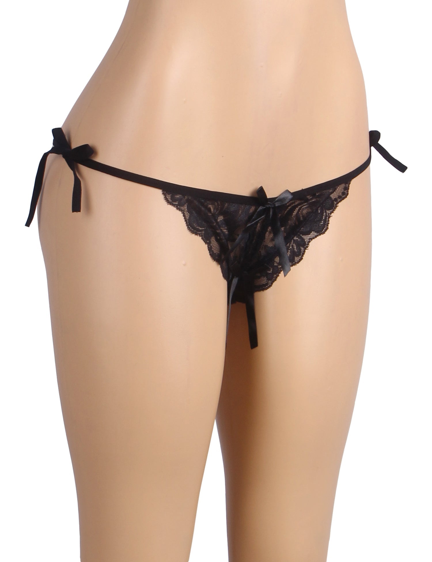 Black Lace Tie - Side Panty – Open Crotch, Adjustable Waist Ties & Bow Detail - TeaseFashion