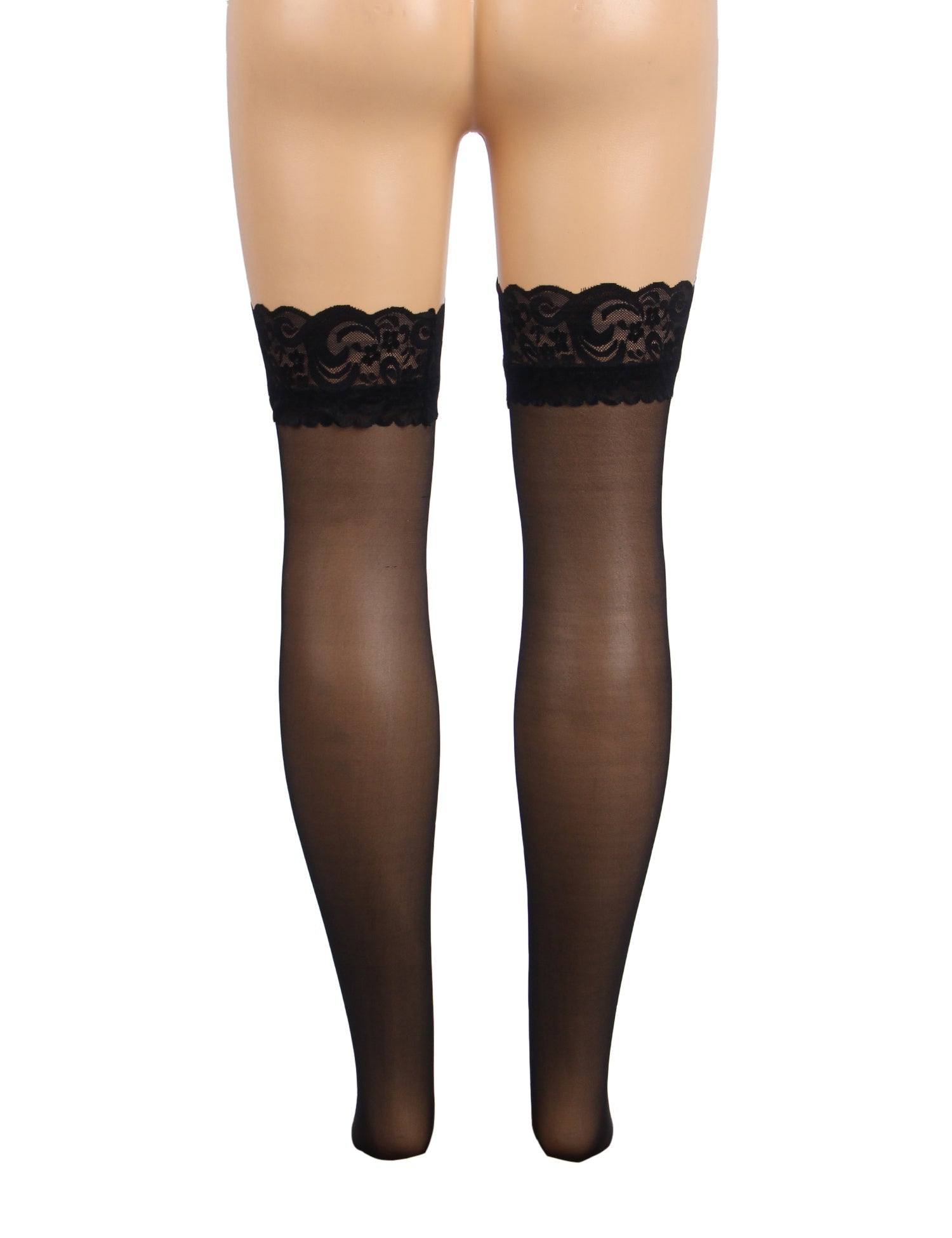 Black Lace - Trim Thigh - High Stockings with Anti - Slip Silicone Band - TeaseFashion