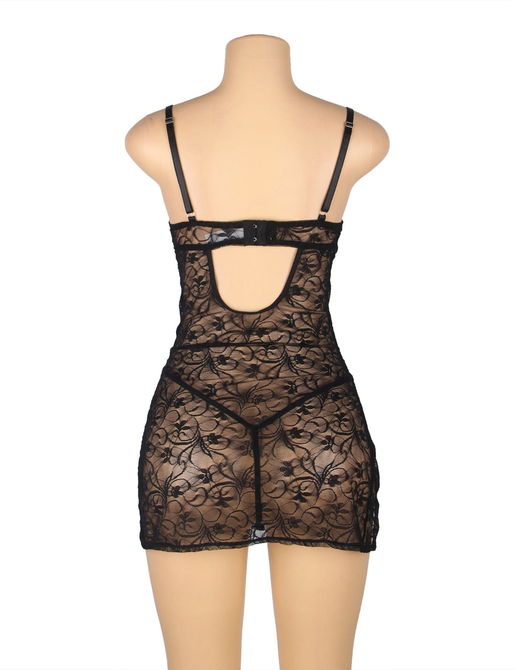 Black Lace Underwired Babydoll with Heart - Lace Side Slit & Adjustable Back Closure - TeaseFashion