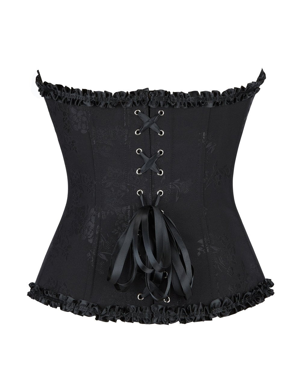 Black Lace - Up Corset with Steel Buckles & Ribbon Trim - TeaseFashion