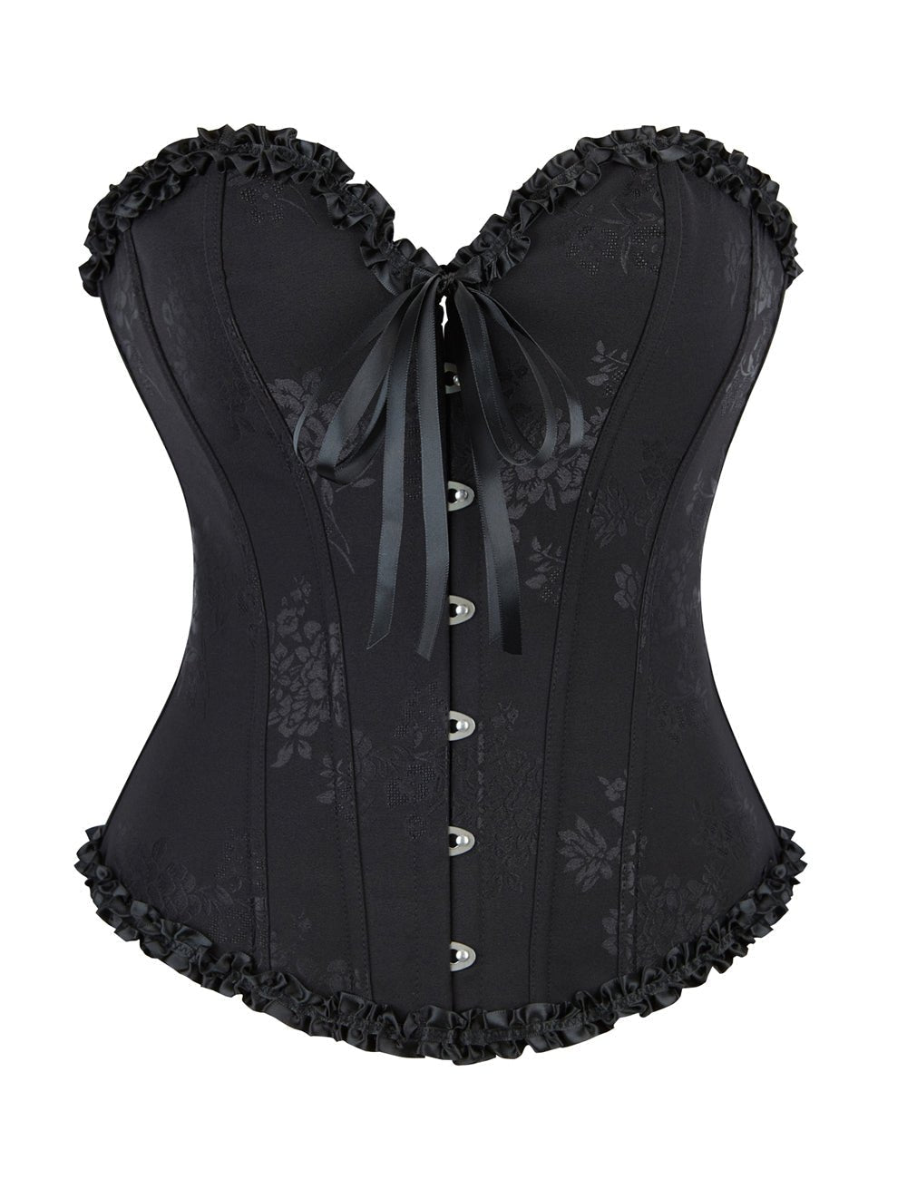 Black Lace - Up Corset with Steel Buckles & Ribbon Trim - TeaseFashion