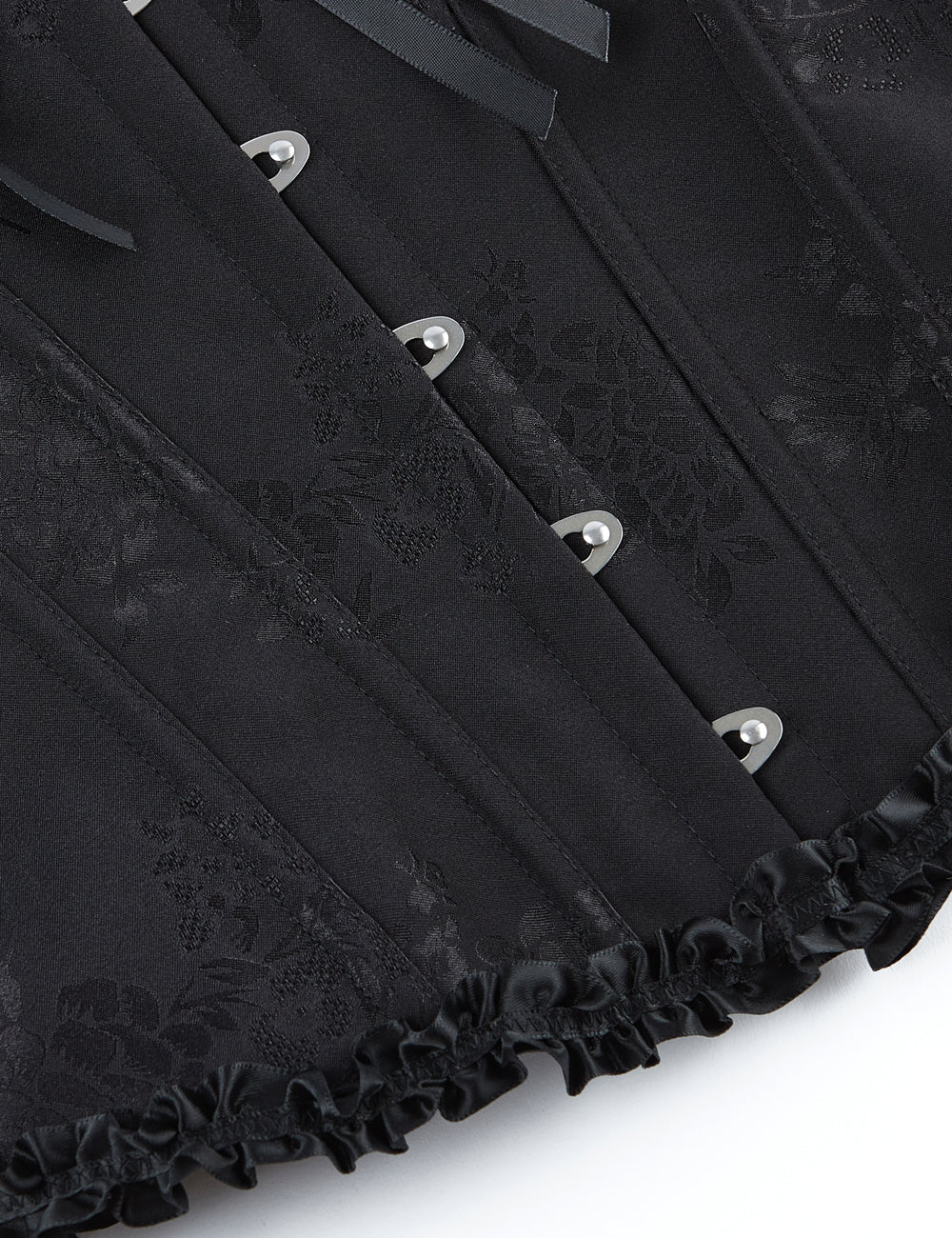 Black Lace - Up Corset with Steel Buckles & Ribbon Trim - TeaseFashion