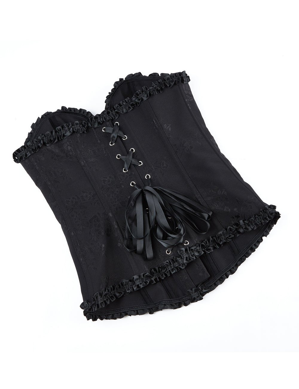 Black Lace - Up Corset with Steel Buckles & Ribbon Trim - TeaseFashion