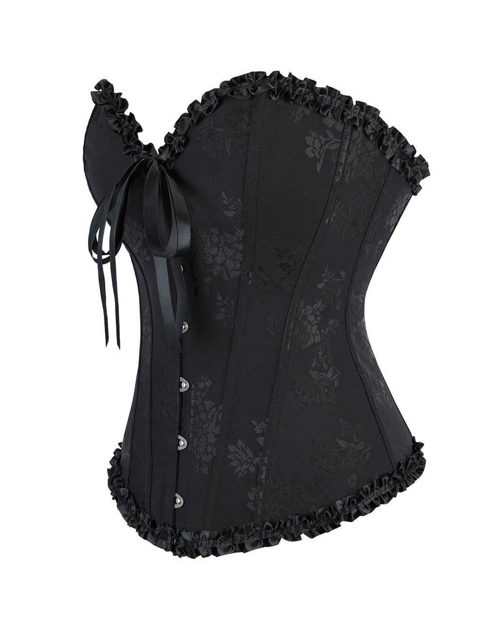 Black Lace - Up Corset with Steel Buckles & Ribbon Trim - TeaseFashion