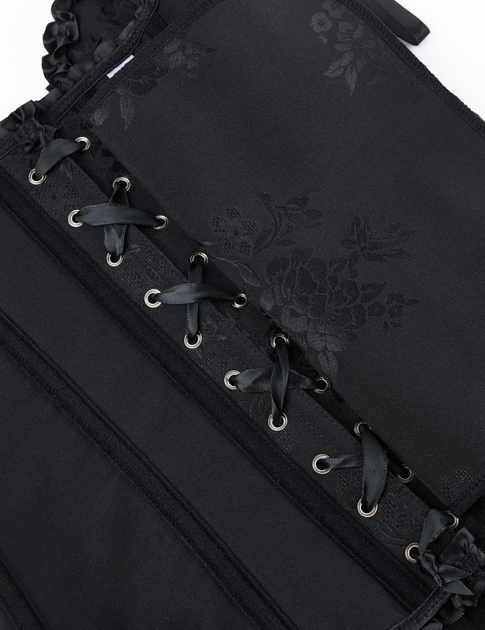 Black Lace - Up Corset with Steel Buckles & Ribbon Trim - TeaseFashion