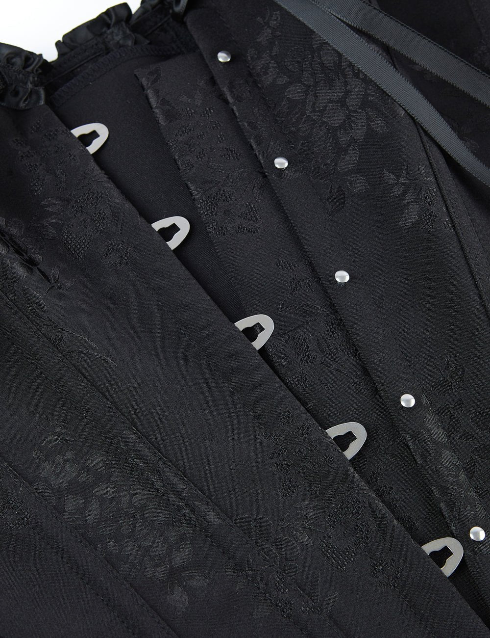 Black Lace - Up Corset with Steel Buckles & Ribbon Trim - TeaseFashion
