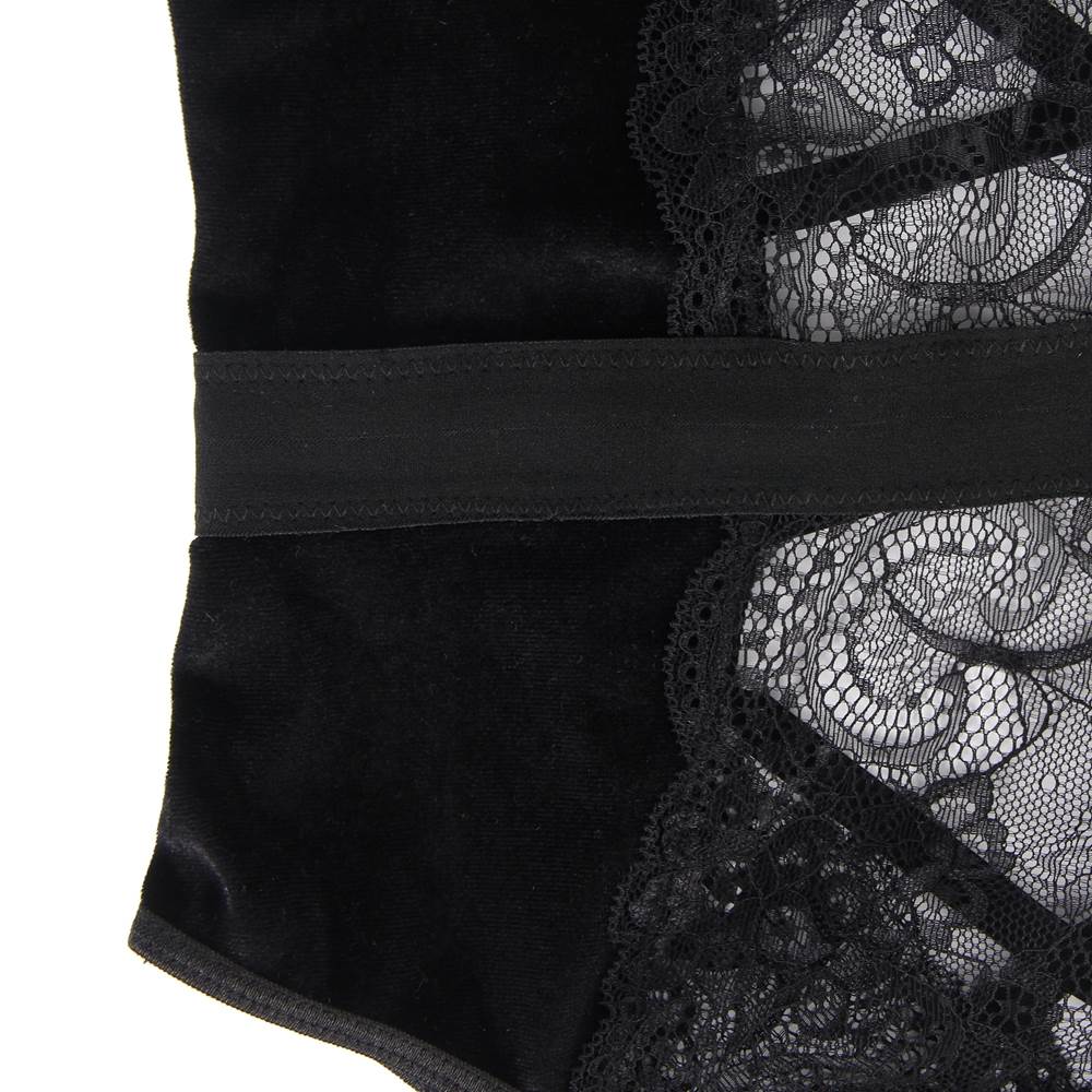 Black Lace & Velvet Garter Bodysuit – Underwired Bust, Crossover Back, Adjustable Straps & Garter Belts - TeaseFashion