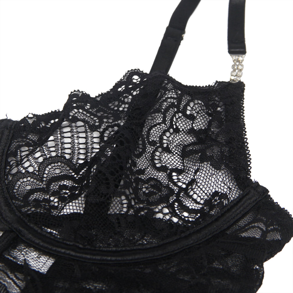Black Lace With Underwire Adjustable Straps Babydoll - TeaseFashion