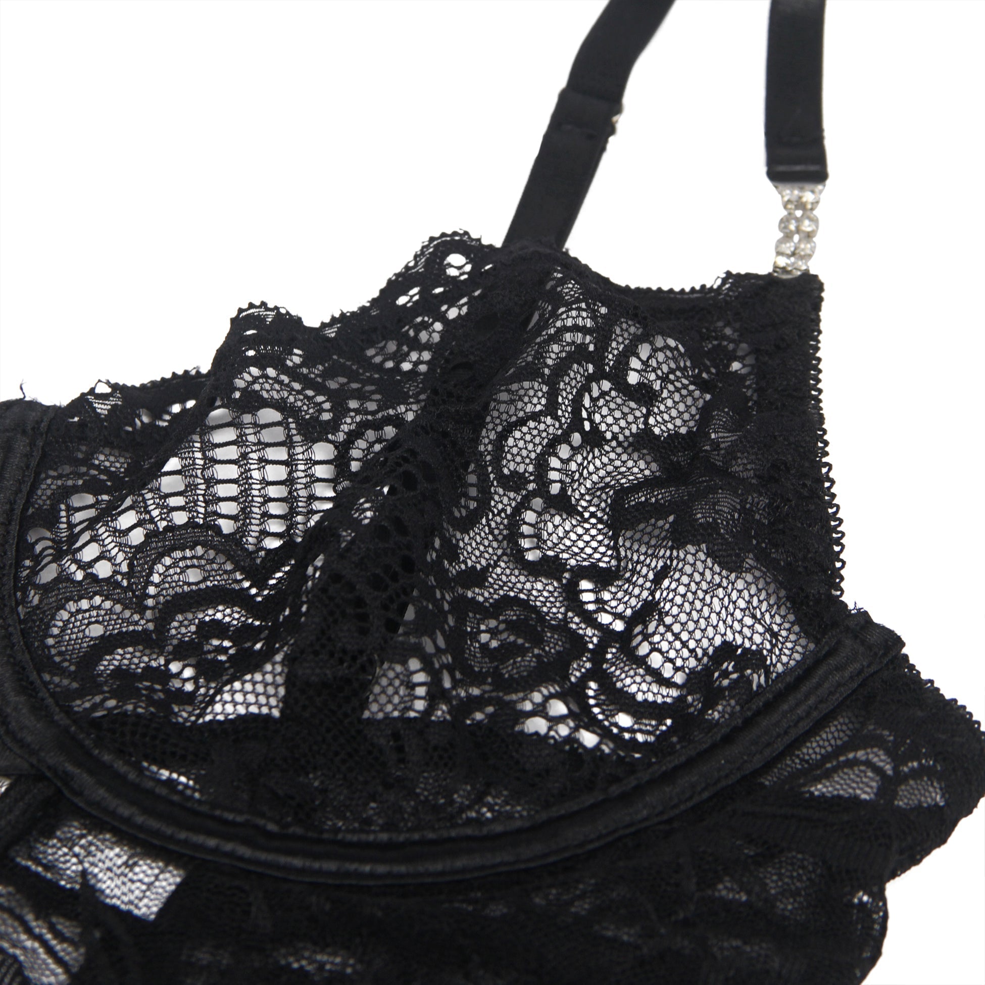 Black Lace With Underwire Adjustable Straps Babydoll - TeaseFashion