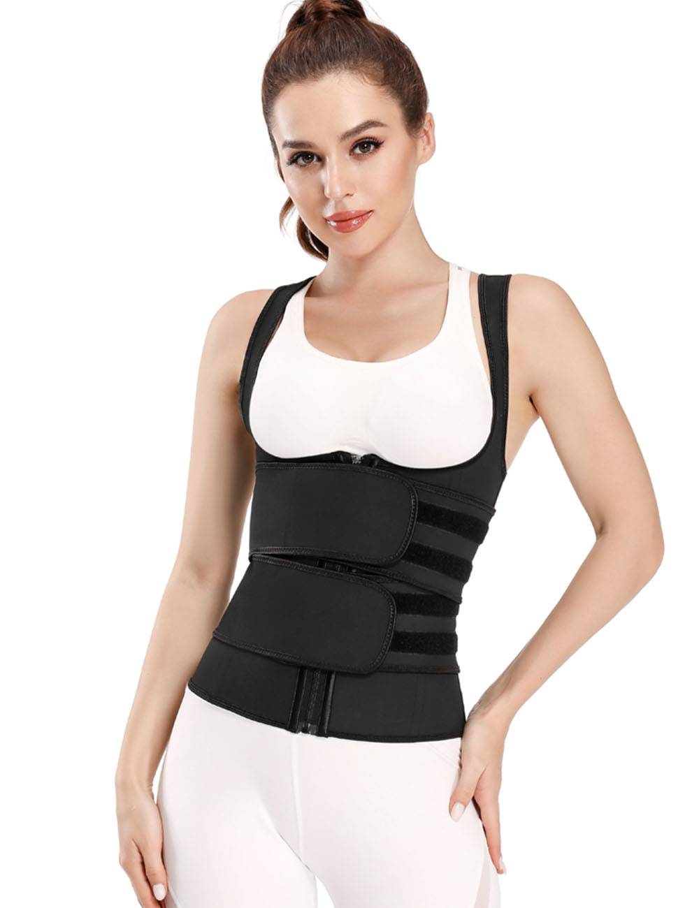 Black Latex Waist Trainer Vest – Zipper, Double Belt & 9 Steel Bones - TeaseFashion
