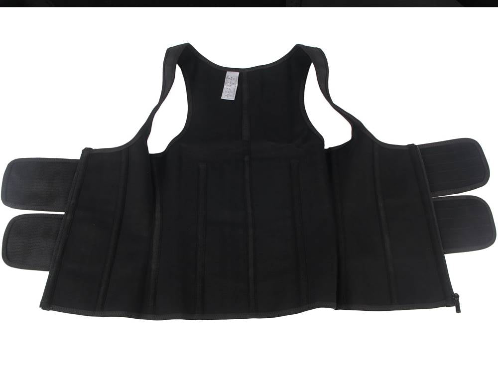 Black Latex Waist Trainer Vest – Zipper, Double Belt & 9 Steel Bones - TeaseFashion