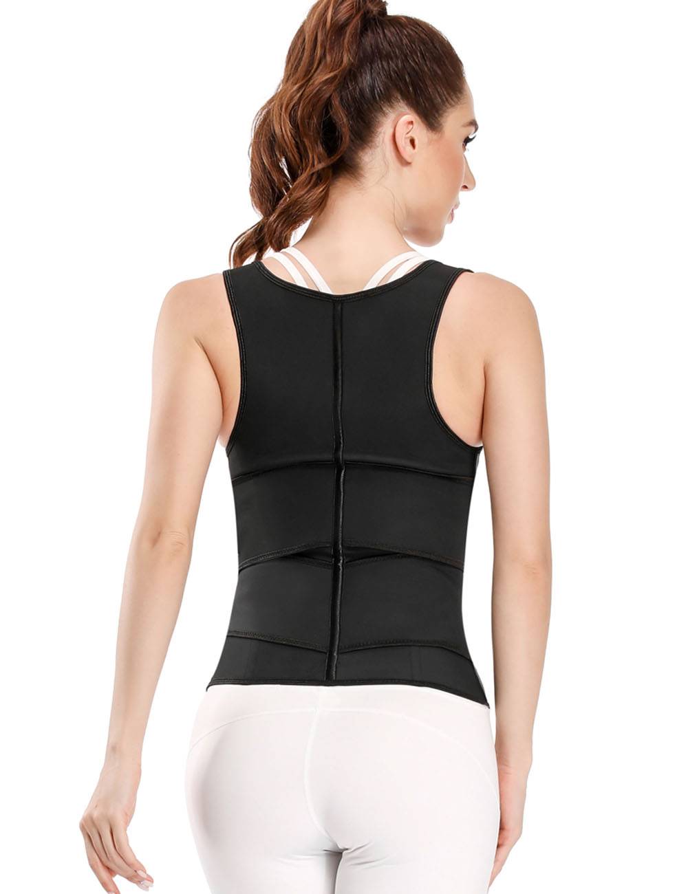 Black Latex Waist Trainer Vest – Zipper, Double Belt & 9 Steel Bones - TeaseFashion