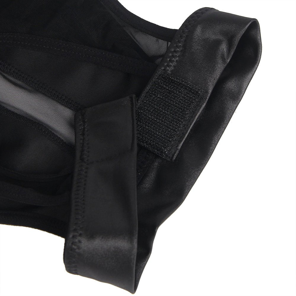 Black Leather Halter Lingerie Dress - TeaseFashion