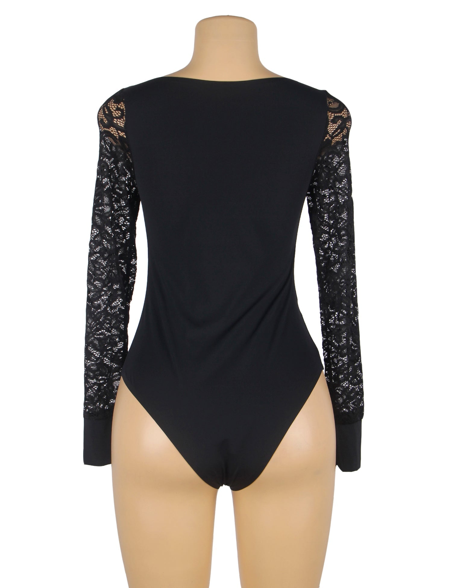 Black Long Sleeve Openable Crotch Mesh Bodysuit - TeaseFashion