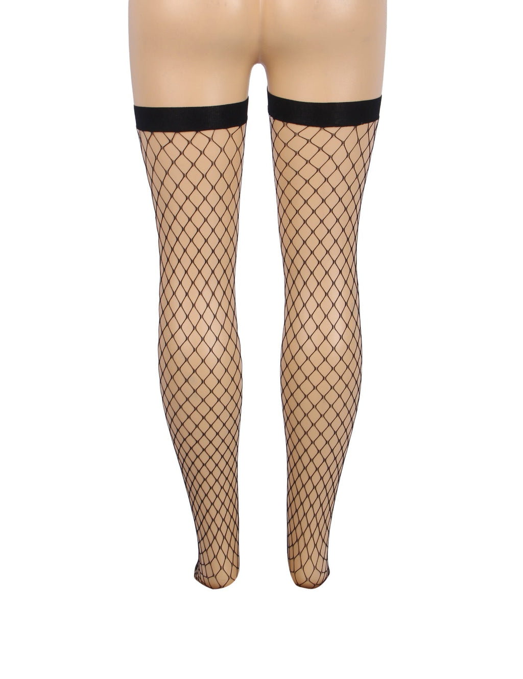 Black Medium - Mesh Fishnet Thigh - High Stockings with Anti - Roll Cuff - TeaseFashion