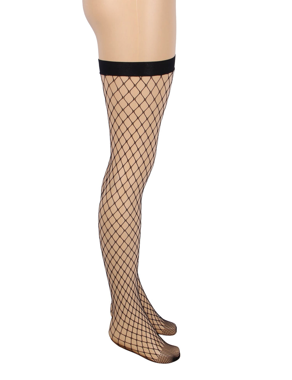 Black Medium - Mesh Fishnet Thigh - High Stockings with Anti - Roll Cuff - TeaseFashion