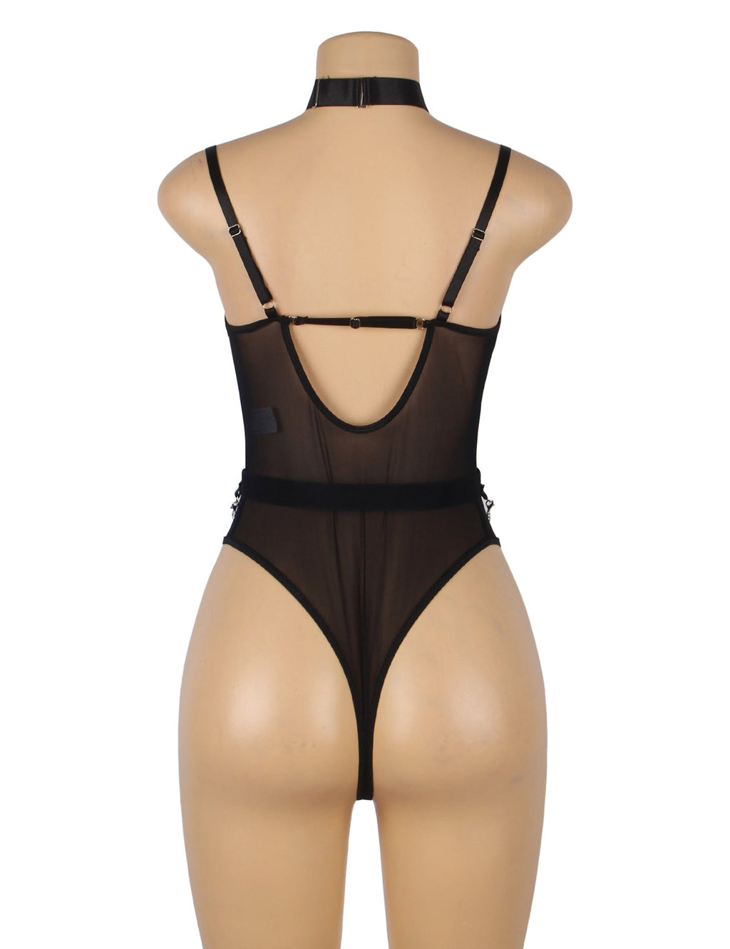 Black Mesh Bodysuit – Underwire, Chain Hardware & 9 - Hook Back - TeaseFashion