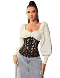 Black Mesh Corset – 14 Soft Bones, Busk Closure & Panties Included - TeaseFashion
