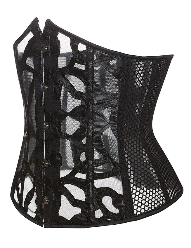 Black Mesh Corset – 14 Soft Bones, Busk Closure & Panties Included - TeaseFashion