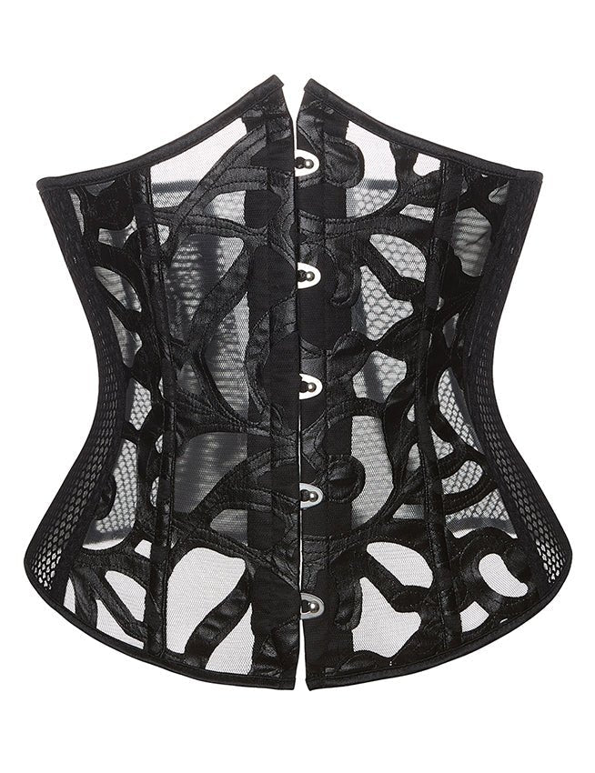 Black Mesh Corset – 14 Soft Bones, Busk Closure & Panties Included - TeaseFashion