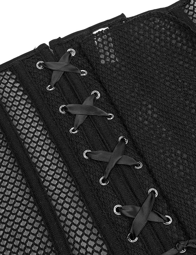 Black Mesh Corset – 14 Soft Bones, Busk Closure & Panties Included - TeaseFashion