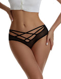 Black Mesh Lace Panty – Cross - Strap Hollow Waist, Lace Back & Cotton Gusset - TeaseFashion