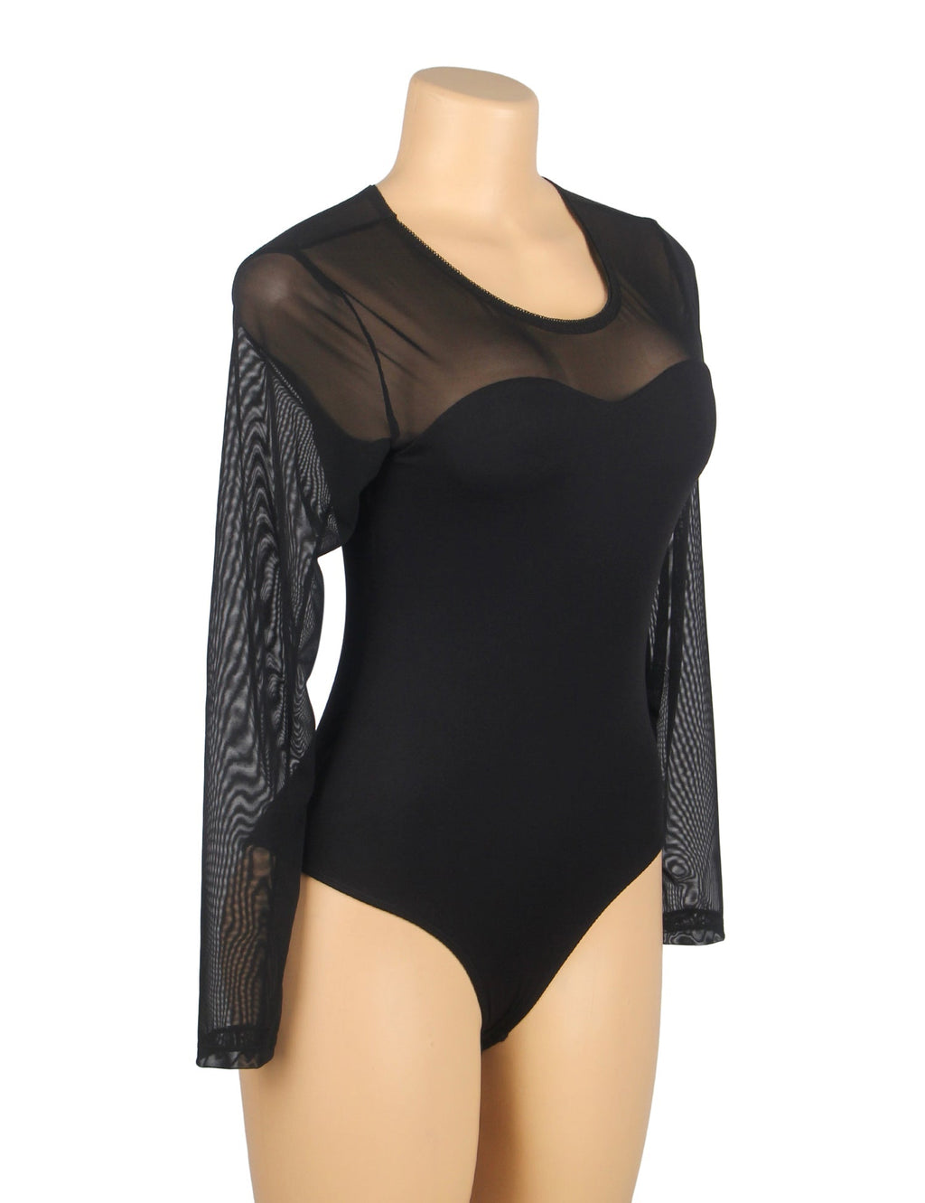 Black Mesh Open - Crotch Snap Bodysuit - TeaseFashion