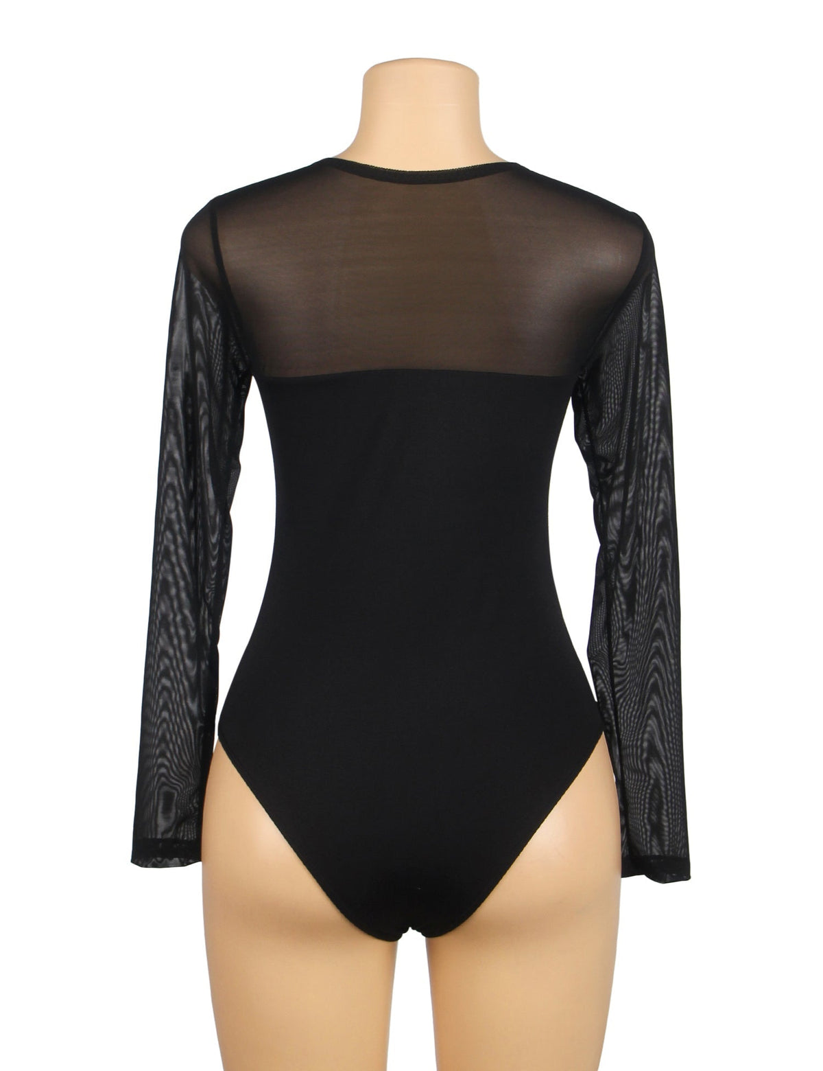 Black Mesh Open - Crotch Snap Bodysuit - TeaseFashion