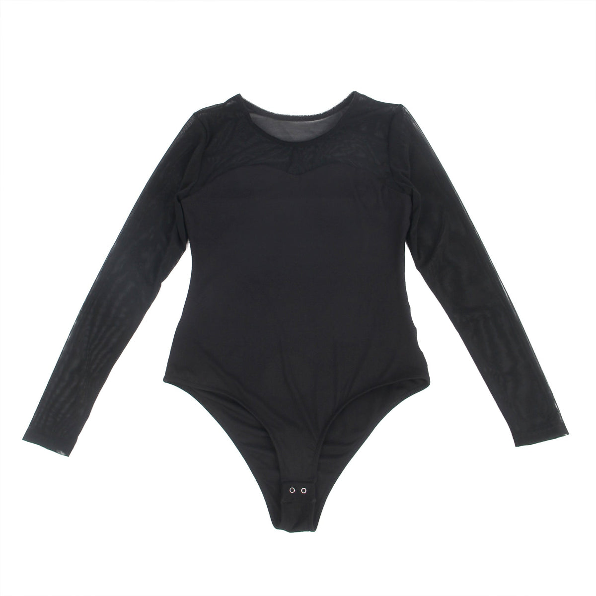 Black Mesh Open - Crotch Snap Bodysuit - TeaseFashion
