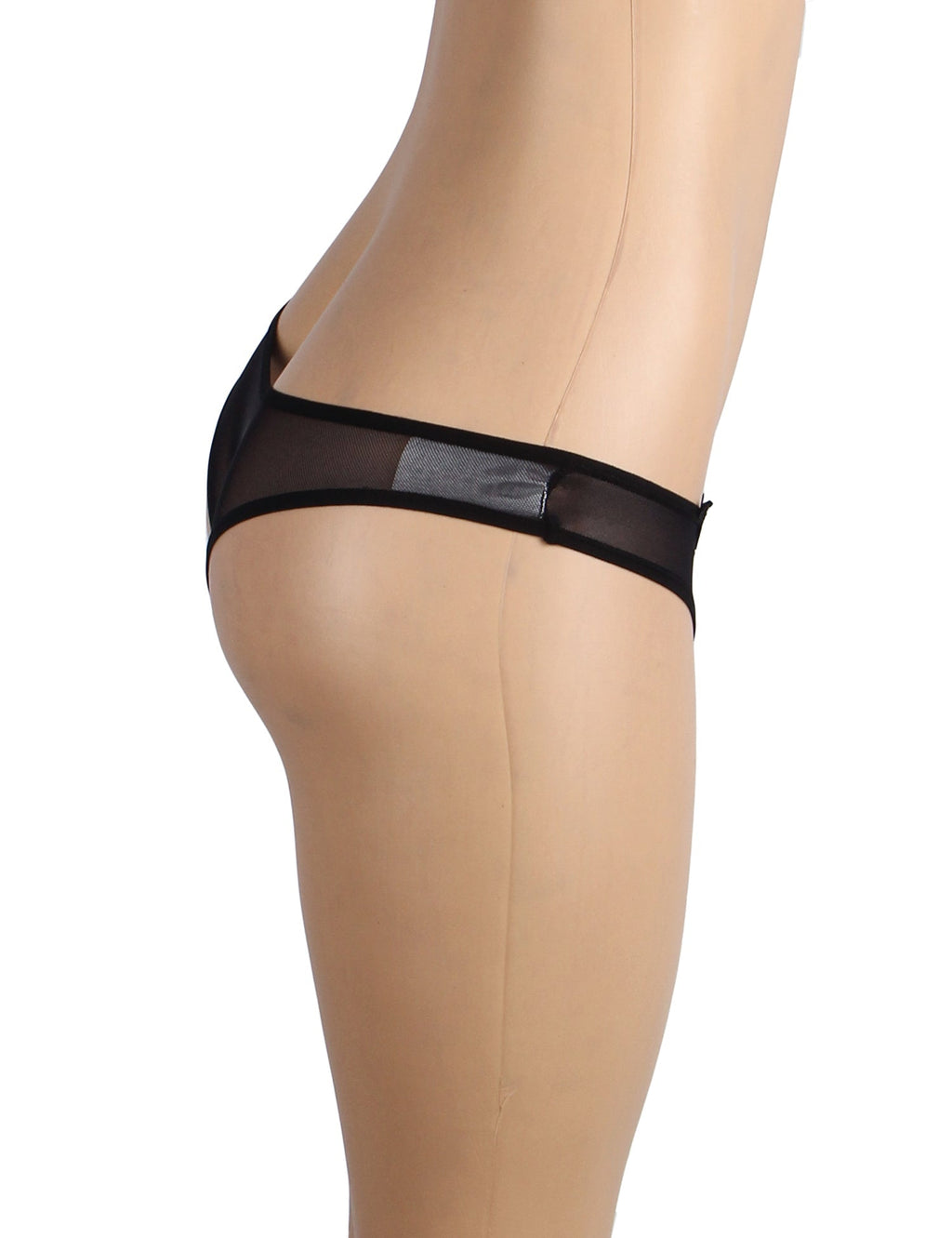 Black Mesh Panty – 3D Embroidered Waistband, Open Crotch & Pearl Detail - TeaseFashion