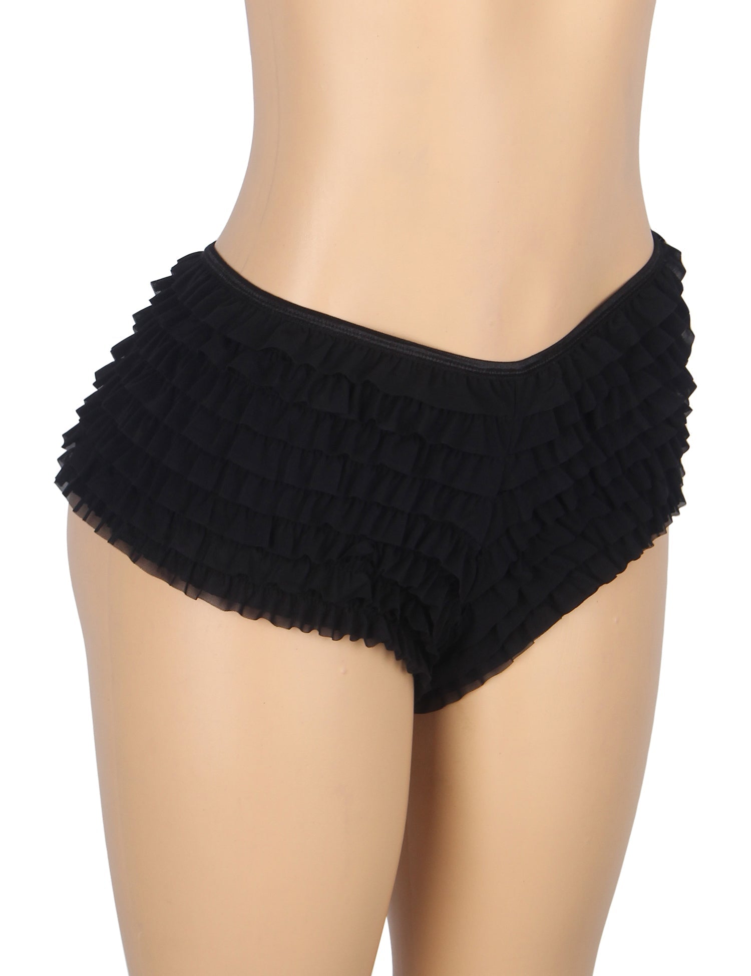 Black Mesh Ruffle Brief with Bow Detail & Swim - Fabric Lining - TeaseFashion