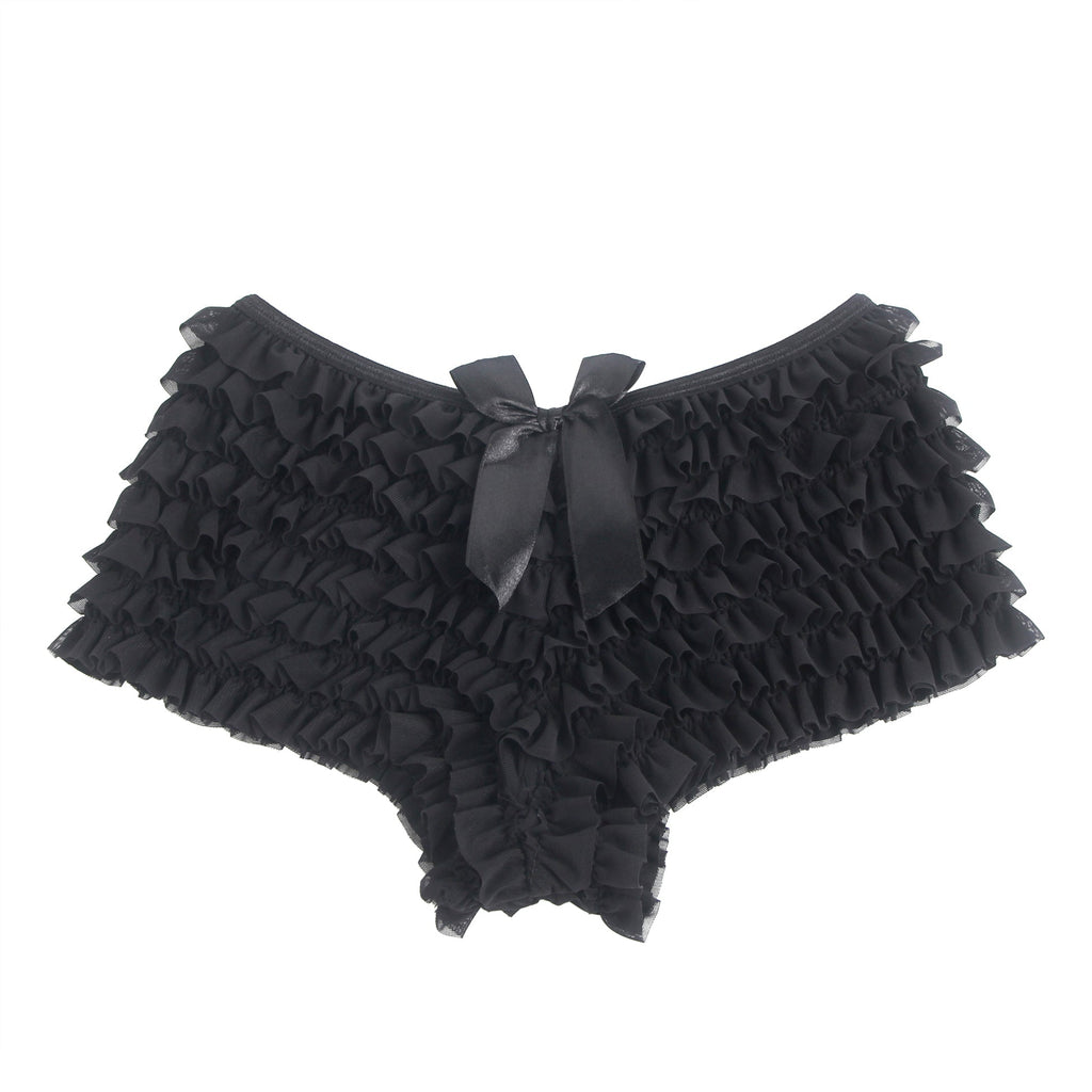 Black Mesh Ruffle Brief with Bow Detail & Swim - Fabric Lining - TeaseFashion