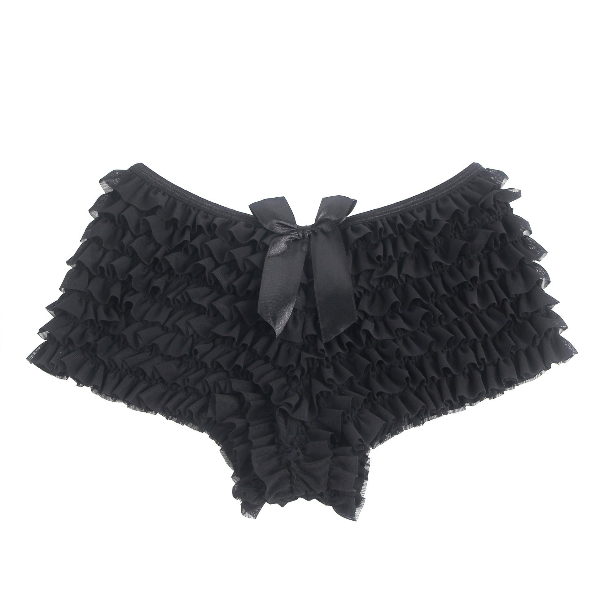 Black Mesh Ruffle Brief with Bow Detail & Swim - Fabric Lining - TeaseFashion