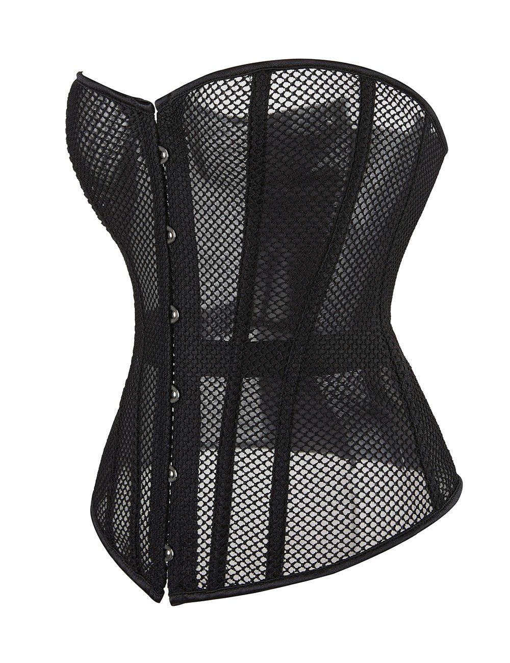 Black Mesh Strapless Corset – 12 Soft Bones, Snap Front & G - String - TeaseFashion