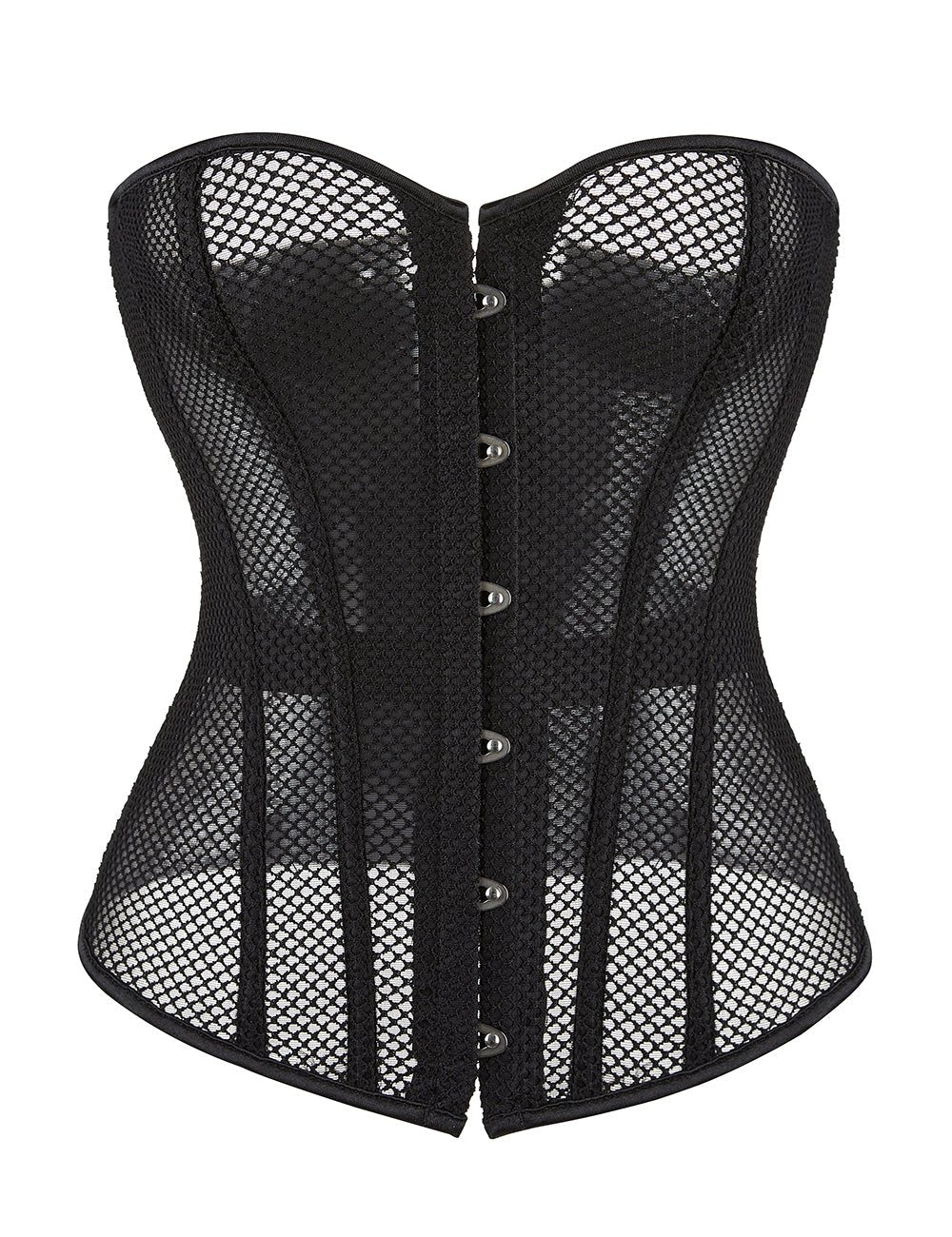 Black Mesh Strapless Corset – 12 Soft Bones, Snap Front & G - String - TeaseFashion