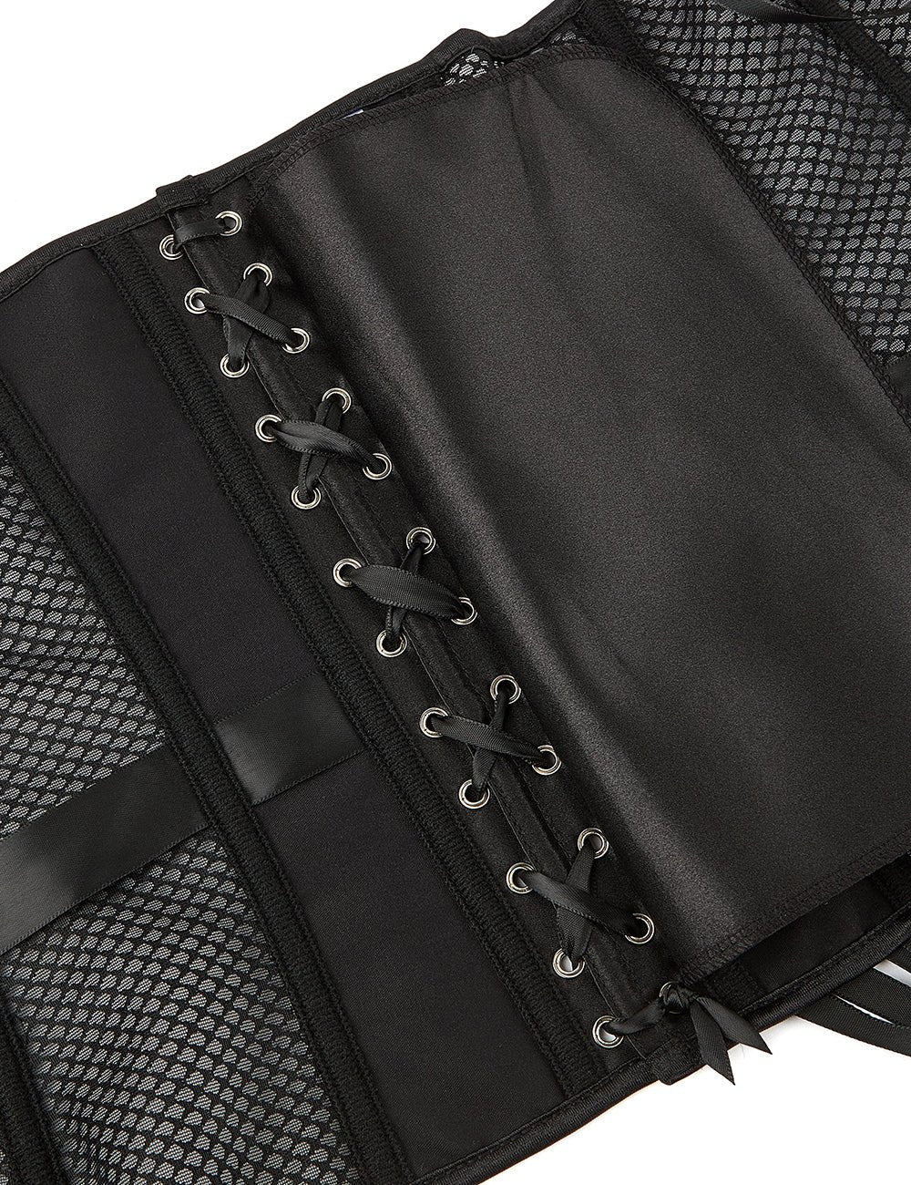 Black Mesh Strapless Corset – 12 Soft Bones, Snap Front & G - String - TeaseFashion
