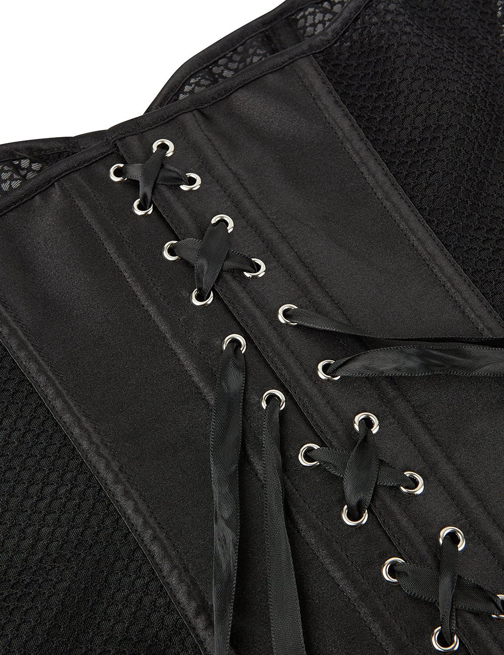 Black Mesh Strapless Corset – 12 Soft Bones, Snap Front & G - String - TeaseFashion