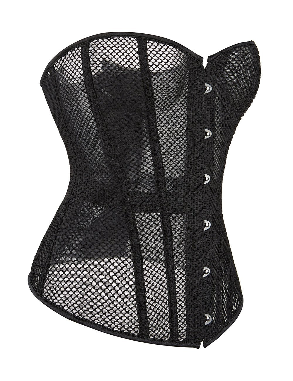 Black Mesh Strapless Corset – 12 Soft Bones, Snap Front & G - String - TeaseFashion