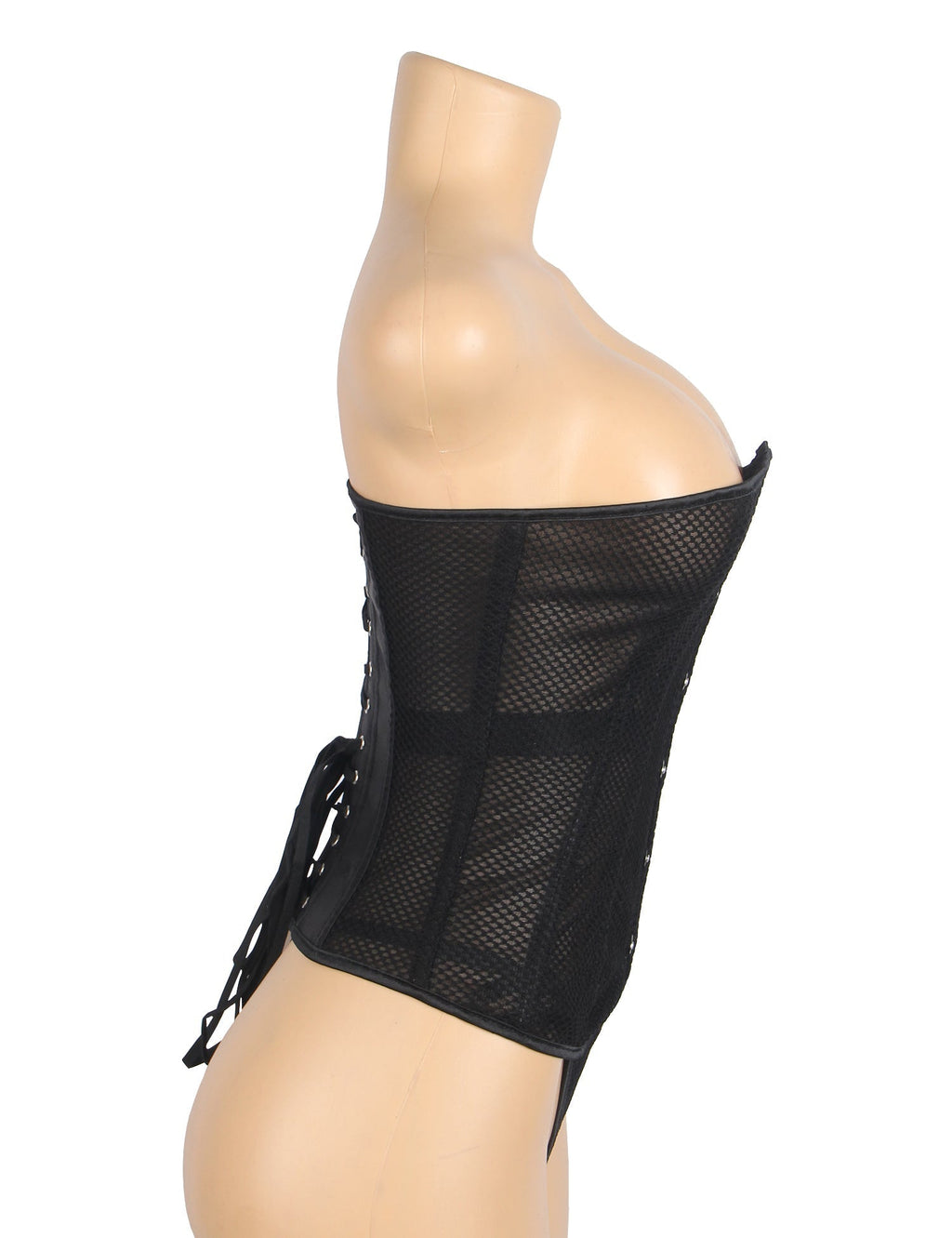 Black Mesh Strapless Corset – 12 Soft Bones, Snap Front & G - String - TeaseFashion