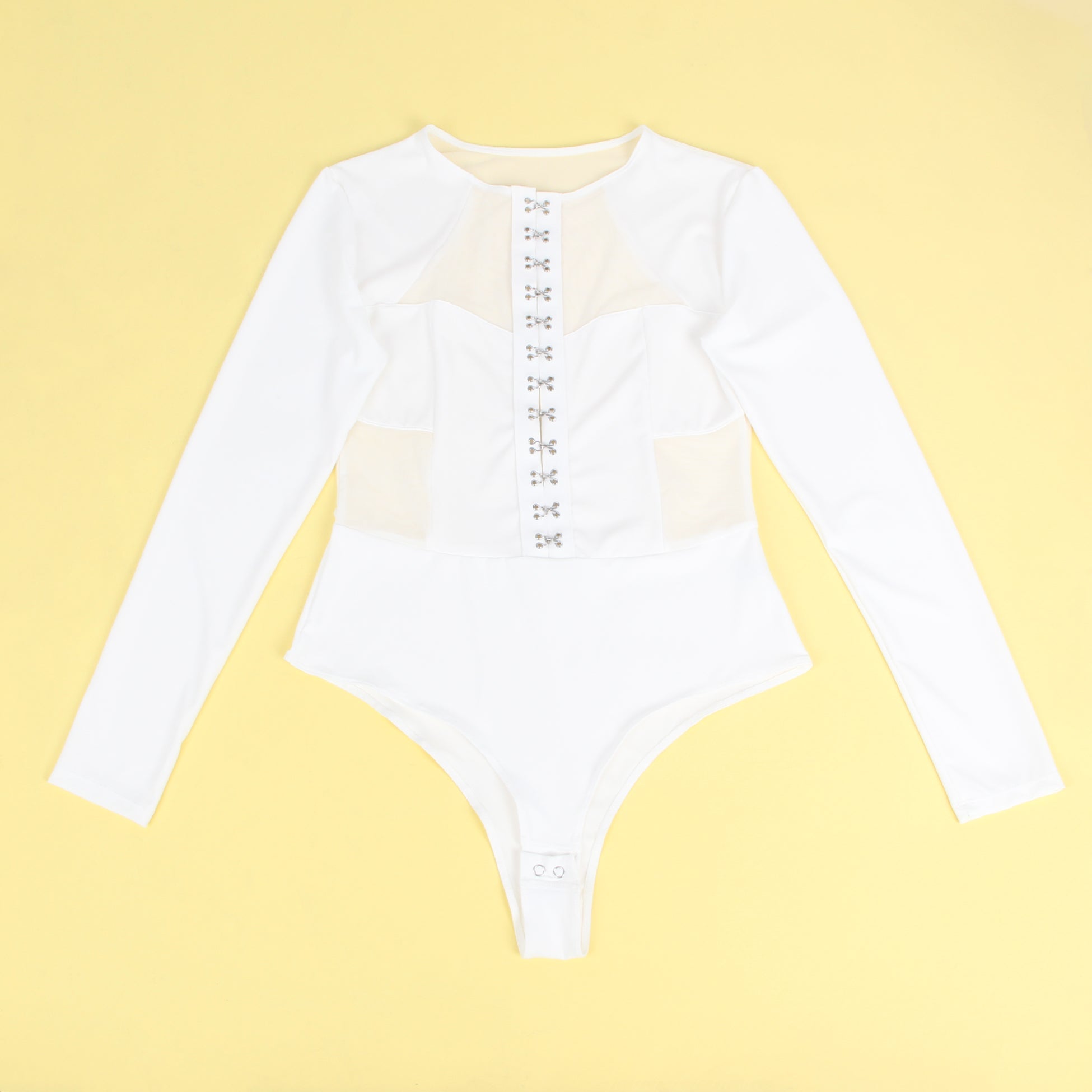 Black Mid - High Neck Bodysuit – Diamond Mesh, Hollow Back & Round Button Splice - TeaseFashion