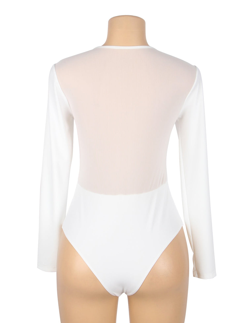 Black Mid - High Neck Bodysuit – Diamond Mesh, Hollow Back & Round Button Splice - TeaseFashion