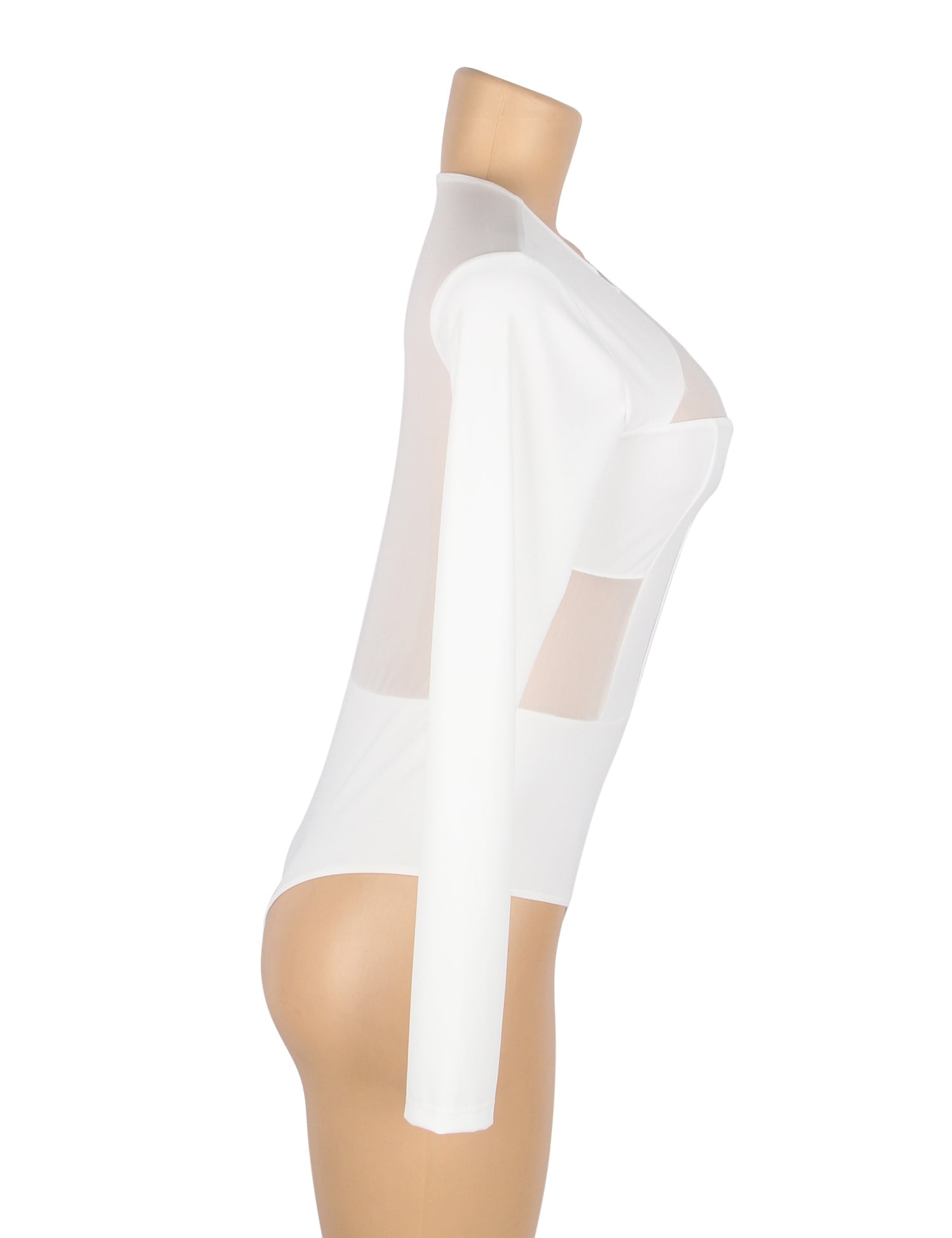 Black Mid - High Neck Bodysuit – Diamond Mesh, Hollow Back & Round Button Splice - TeaseFashion