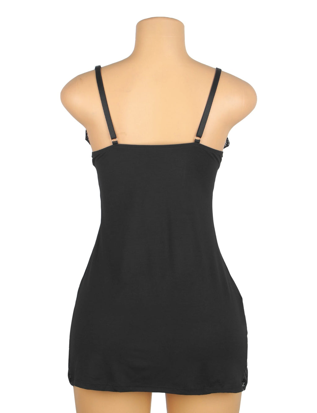 Black Modal Lace Bow - Detail Nightdress – Hip Lace Splicing & Removable Pads - TeaseFashion