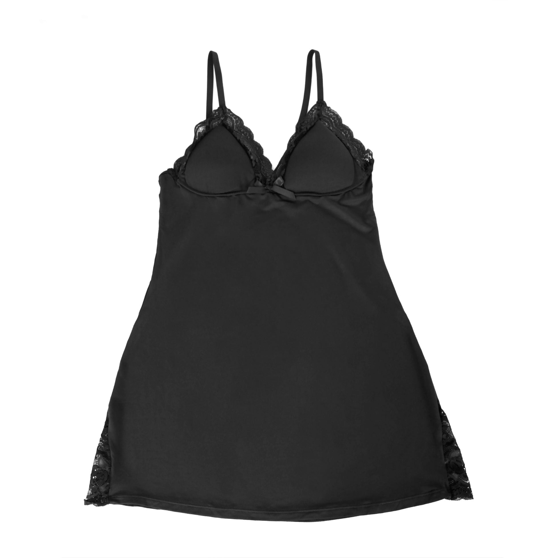 Black Modal Lace Bow - Detail Nightdress – Hip Lace Splicing & Removable Pads - TeaseFashion