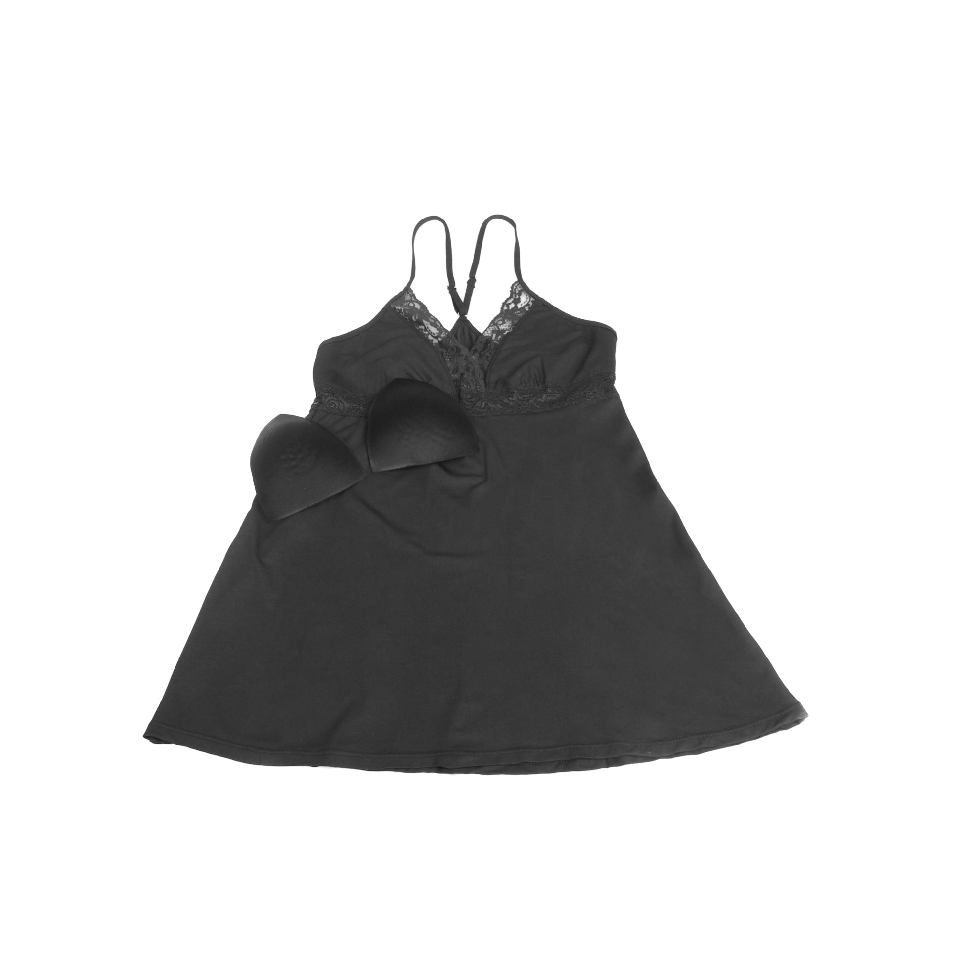 Black Modal Lace Deep V - Neck Nightdress – Spliced Lace Waistband & Flared Skirt - TeaseFashion