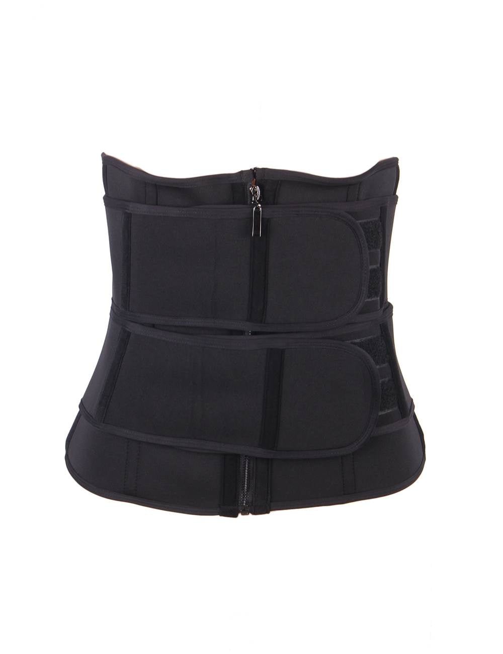 Black Neoprene Waist Trainer – 15 Steel Bones & Double Belt - TeaseFashion